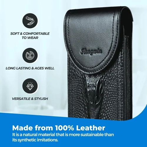 Miniatura 6 de Funda de cuero genuino para cinturón de teléfono con clip para cinturón, funda para teléfono celular para teléfonos inteligentes grandes de 6.5