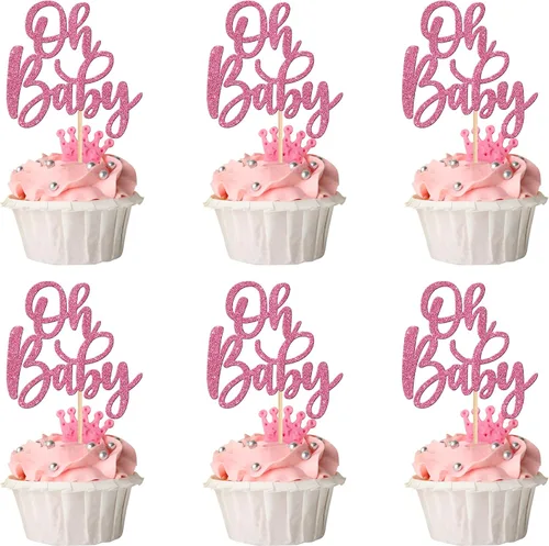 Miniatura 28 de 24 piezas Oh Baby Cupcake Toppers Glitter Baby Shower Cupcake Picks Reveal Género Decoración de Pasteles para Baby Shower Niños Niñas Fiesta de Azul