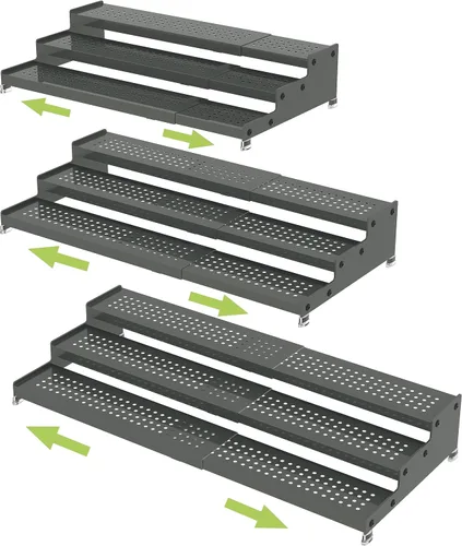Jojocross Organizador de especias de metal para gabinete, estante de almacenamiento de especias expandible de 3 niveles, ideal para armarios de Gris