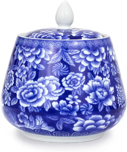 Miniatura 6 de Dahlia Bote de té de porcelana azul y blanco para té suelto, hermético Jingdezhen Tea Caddy, peonía 250 ML