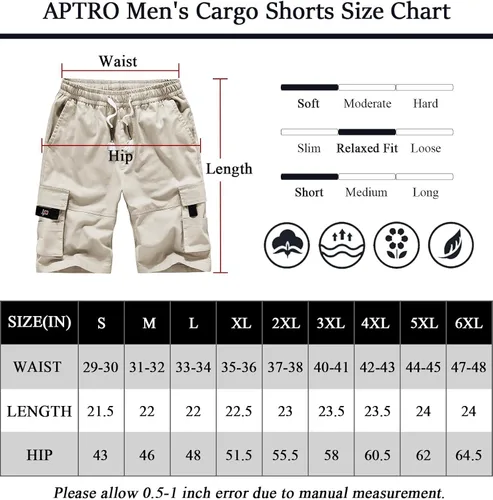 Miniatura 6 de APTRO Pantalones cortos cargo para hombre, cintura elástica, cordón de verano, pantalones cortos de algodón casuales grandes y altos, pantalones