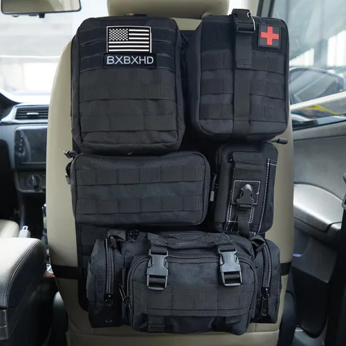 Miniatura 10 de Bolsa organizadora táctica universal para respaldo de asiento de automóvil, organizadores tácticos Molle para vehículos, panel de organizadores