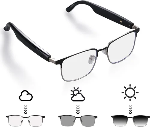 Lentes inteligentes para hombres y mujeres con lentes fotocromáticos, Bluetooth 5.3, polarizados, bloqueo de luz azul, altavoces de oreja abierta,