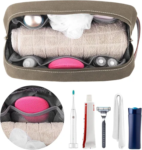 Miniatura 4 de Neceser de viaje para hombres y mujeres, organizador de artículos de tocador de lona resistente al agua, de cuero vegano, kit de Dopp colgante
