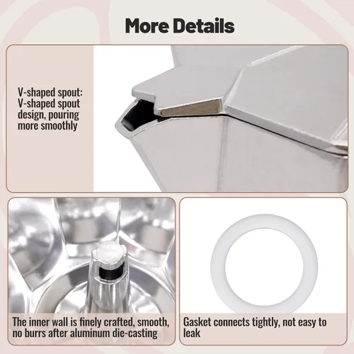 Miniatura 6 de Cafetera clásica de aluminio para 3 tazas, cafetera espresso de 5.1 fl oz, 5 onzas, cafetera de moca, olla greca, cafetera para café italiano y Azul