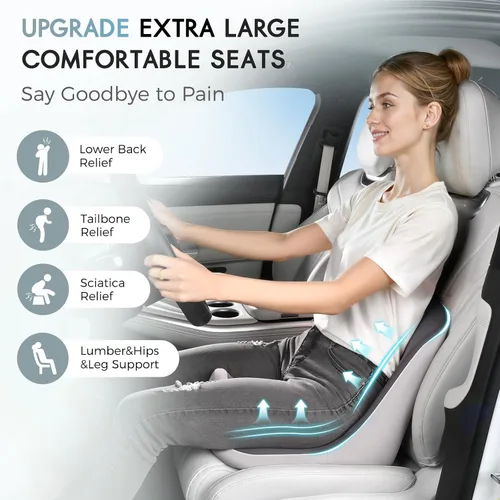 Miniatura 2 de Cojín de asiento de automóvil y almohada de apoyo lumbar, cojín de asiento de espuma viscoelástica más grande, cojín ergonómico en forma de L