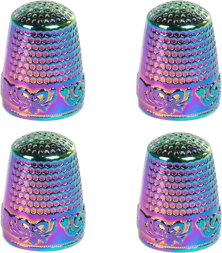 Miniatura 12 de J.CARP 4 dedales de costura, protector de dedo de metal deslumbrante para coser, dedal de costura ajustable, dedal de costura, manualidades