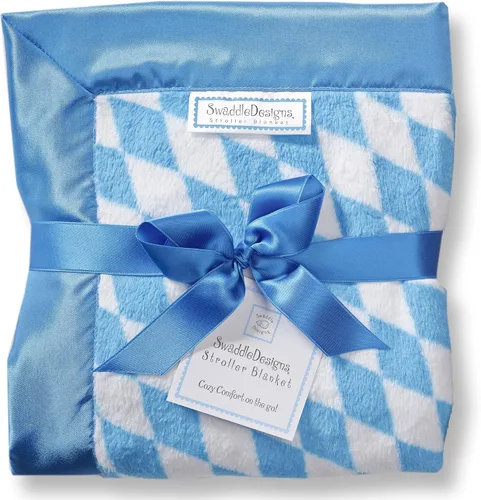 SwaddleDesigns Manta para cochecito, acogedora manta de felpa para bebé/niño pequeño, 30 x 40 pulgadas, Forever Diamonds con ribete de satén azul