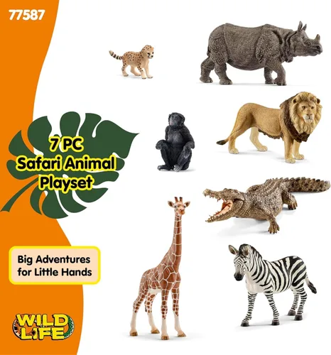 Miniatura 4 de Schleich Wild Life - Paquete de 7 juguetes de animales de sabana - Juego de juguetes de safari con rinoceronte, cocodrilo, cachorro de guepardo