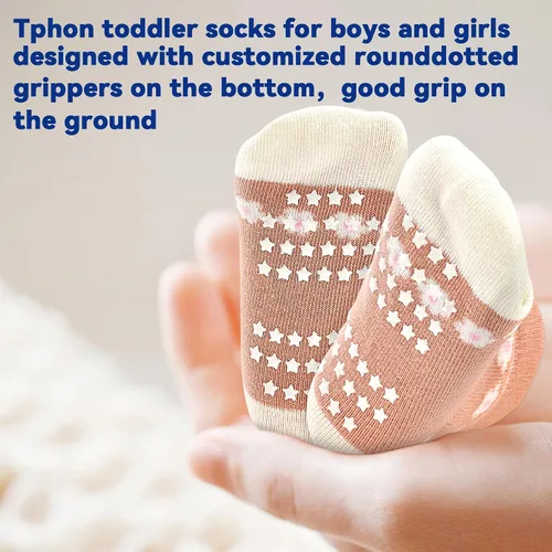 Miniatura 4 de Tphon Toddler Girls Socks with Grips Baby Anti Slip Ankle Socks 12 Pairs Kids Cute Cartoon Patterns Sock for 6M-7Years