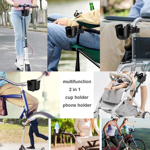 Miniatura 8 de Portavasos 2 en 1, organizador de cochecito con rotación de 360 grados - Bicicleta, cochecito, silla de ruedas, taza andadora, soporte