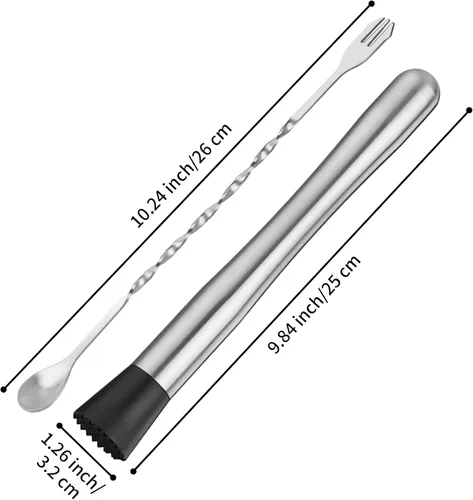 Miniatura 2 de Tifanso Muddler para cócteles, mortero de 10 pulgadas y cuchara mezcladora de mango largo para bar, agitador de acero inoxidable, herramientas
