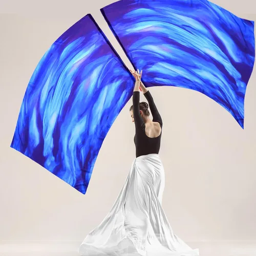 Miniatura 5 de Remagr 2 Piezas Banderas de Danza de Alabanza de 63"X43.3" con Varilla Escalable Bandera de Alas de Ángel Semicírculo Banderas de Alabanza
