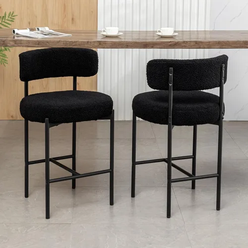 Miniatura 24 de Cinxzar Taburetes de Bar Boucle Juego de 2, Taburetes de Bar de Altura de Mostrador Beige con Respaldos, Taburetes Modernos para Isla de Cocina