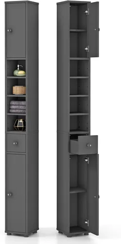 Miniatura 12 de Giantex Gabinete de Almacenamiento Delgado para Baño - Gabinete de Piso Estrecho y Alto de 71 pulgadas con 2 Puertas, 5 Estantes Ajustables, 1