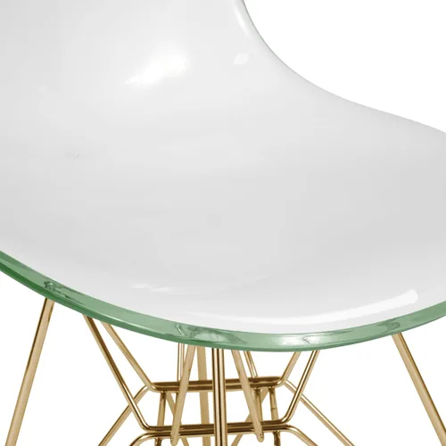 Miniatura 7 de LeisureMod Cresco Silla de comedor de acrílico moldeado con base Eiffel de metal dorado y diseño de respaldo curvado, silla auxiliar ligera