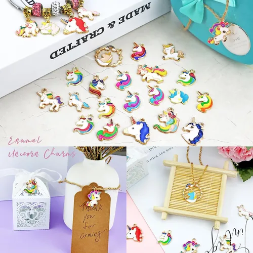 Miniatura 5 de YETOOME 32 dijes de unicornio esmaltados chapados en oro, accesorios surtidos de unicornio para hacer joyas, collares, pulseras, aretes, accesorios