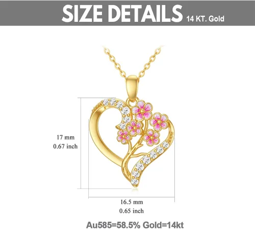 Miniatura 25 de Collar de flor de nacimiento de oro real de 14 quilates para mujer, oro amarillo creado moissanita con colgante de corazón, collares