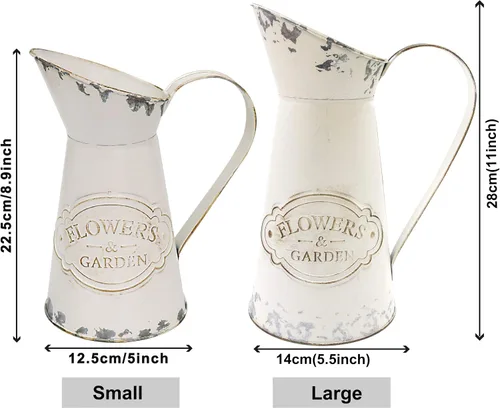 Miniatura 6 de Jarras de metal blanco de granja para decoración de cocina Shabby Chic, jarras altas para flores, jarrones rústicos de baño, grandes, 11 H