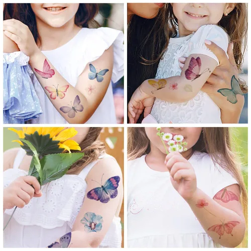 Miniatura 6 de 30 hojas (360 piezas) mariposas, sirena, animales marinos, tatuajes temporales impermeables para niños, tatuajes de dibujos animados de estilos