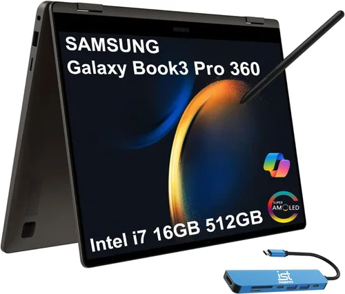 Samsung Galaxy Book3 Pro 360 2-in-1 Laptop (16" 3K Touchscreen, Intel 12-Core i7-1360P, 16GB RAM, 512GB SSD, S Pen), AMOLED,Business, Creator,