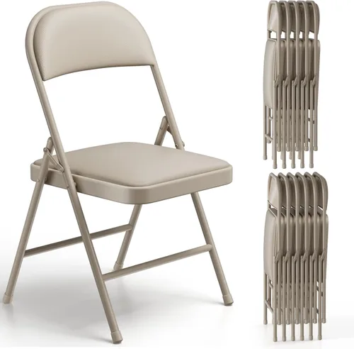 Miniatura 30 de Paquete de 2 sillas plegables, sillas plegables acolchadas de piel sintética para exteriores e interiores, asiento comercial de metal plegable