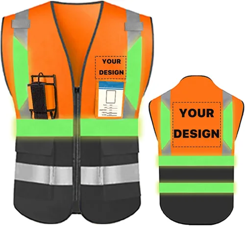 Miniatura 13 de Chaleco de seguridad de alta visibilidad reflectante con bolsillos y cremallera personalizado su logotipo ropa de trabajo de seguridad