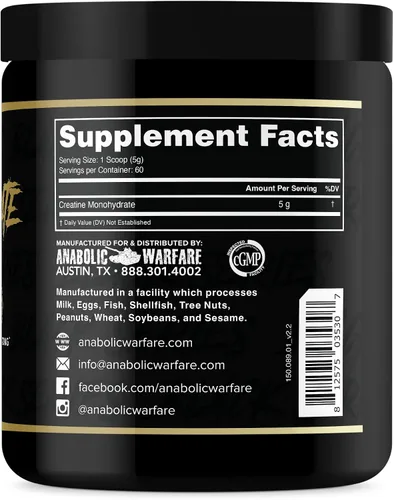 Miniatura 3 de Anabolic Warfare Monohidrato de creatina, recuperación después del entrenamiento, aumenta el rendimiento, mantiene la carga, creatina premium*