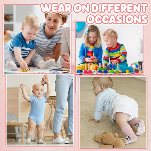Miniatura 8 de 5 pares de calcetines de agarre para bebé, calcetines de algodón con agarre para niños pequeños, niños y niñas de 12 a 36 meses