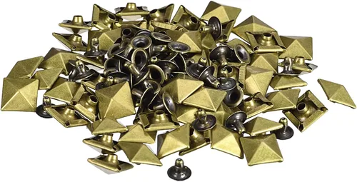 Miniatura 14 de uxcell Juego de 60 remaches de punta para ropa, 0.315 in, remaches rápidos de pirámide, clavos cuadrados punk, de cobre, para decoraciones de Tono