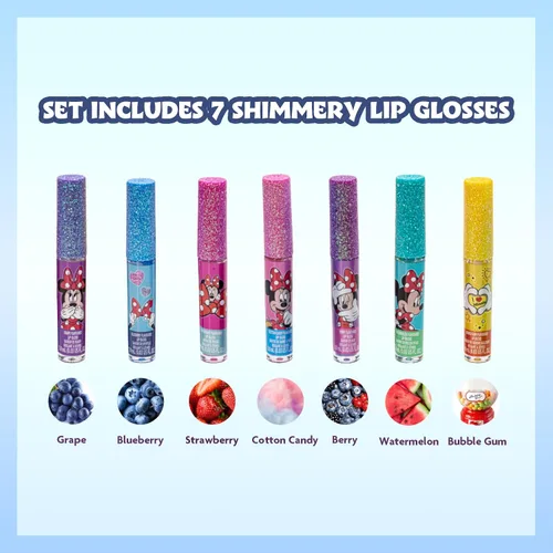 Miniatura 2 de Disney Minnie Mouse - Brillo de labios a base de plantas de 7 piezas, recuerdos de fiesta para niñas, primer juego de maquillaje para niñas