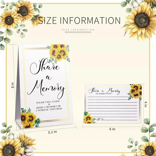 Miniatura 2 de Zonon 50 tarjetas de memoria con diseño de girasol, con texto en inglés "Share a Memory Card", para celebración de la vida, decoración de bodas