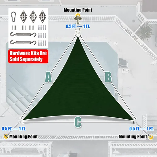 Miniatura 6 de Amgo - Parasol triangular verde personalizado de 4' x 4' x 4' UPF50+ AGTAPRT10, toldo a medida, 95% de bloqueo UV, permeable al agua y al aire