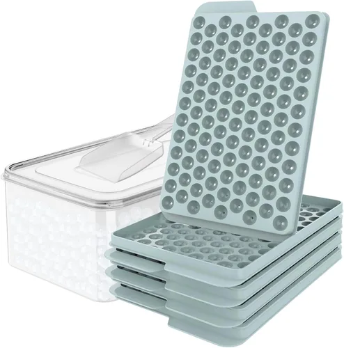 Miniatura 12 de WIBIMEN Bandejas Mini para Cubitos de Hielo, Bandejas Pequeñas y Redondas de Hielo en Forma de Guijarro Triturado para Congelador con Tapa - Para