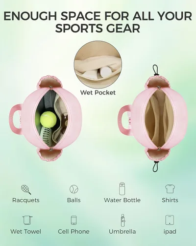 Miniatura 3 de Bolsa de tenis, mochila de tenis resistente al agua para mujeres y hombres, diseño de bandolera acolchada para tenis, pickleball, raquetas de Rosa
