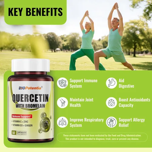 Miniatura 4 de Quercetina con bromelina, 500 mg de quercetina con 200 mg de bromelina y vitamina C vitamina D3, apoya la salud celular y la salud inmunitaria