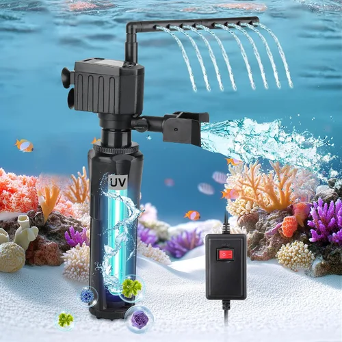 hygger Filtro U-V para acuario para tanque de 10 a 40 galones, filtro sumergible de bomba de 12 W para agua verde y limpieza de algas, filtro