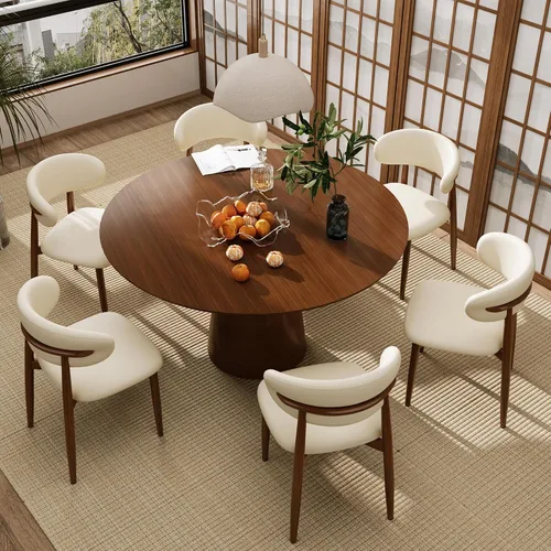 Miniatura 14 de Juego de 2 sillas de comedor para cocina, tapizadas, modernas, de cuero, original/beige