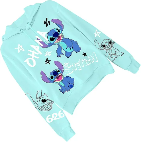 Miniatura 5 de Disney Sudadera con capucha Lilo and Stitch para mujer, diseño clásico de Lilo y Stitch Ohana, con estampado múltiple