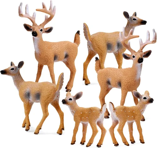 RESTCLOUD Figuras Decorativas para Tartas de Ciervos, Figura de Juguetes de Ciervo, Juego de 6 Pequeñas Figuras de Animales del Bosque