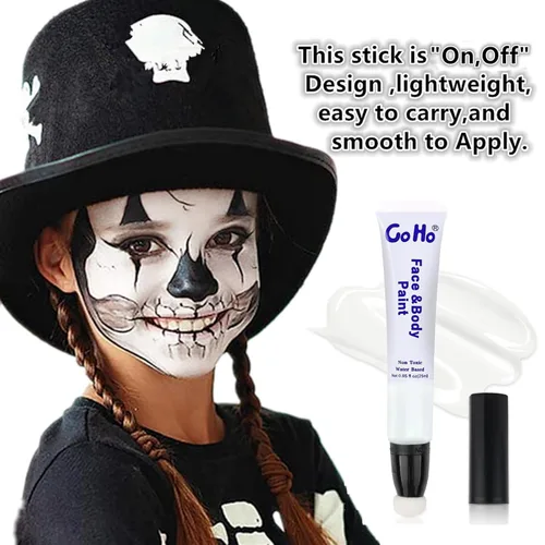 Miniatura 4 de Go Ho Pintura facial blanca de payaso lavable, a base de agua, pintura corporal blanca crema altamente pigmentada, suave, para Halloween, cosplay