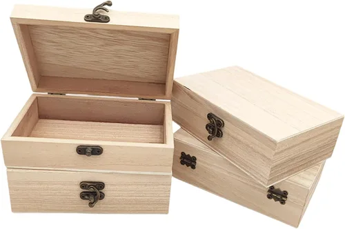 Anktily Paquete de 4 cajas de madera sin terminar, 6 x 4 x 2 pulgadas, caja rústica de madera pequeña con cierre de bloqueo, caja organizadora de