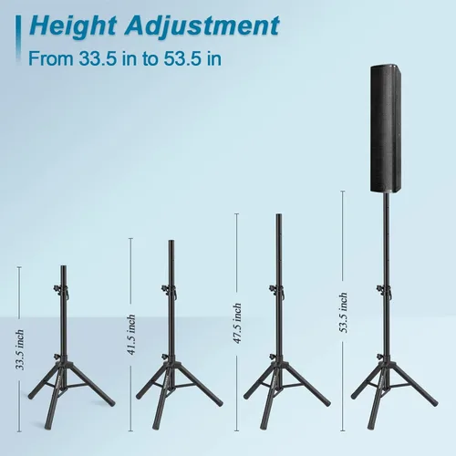 Miniatura 4 de Vondynote Par de soportes para altavoces de trípode de altura ajustable de 33.5 a 53.5 pulgadas, soporte delgado para mini altavoz, PA DJ, trípode