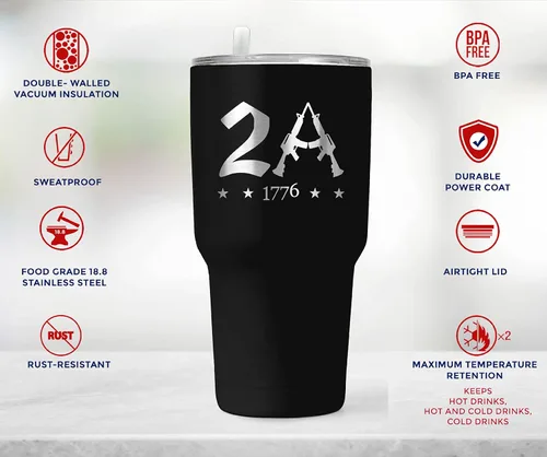 Miniatura 5 de 2A 2nd Amendment - Vaso patriótico de 30 onzas, taza de viaje con bandera estadounidense, taza de viaje para café patriótico, vaso de 30 onzas