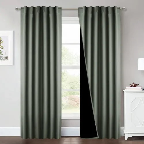 Miniatura 66 de NICETOWN Paneles de cortinas totalmente opacas para dormitorio que reducen el frío, cubiertas de ventana súper gruesas aisladas, cortinas Biscotti