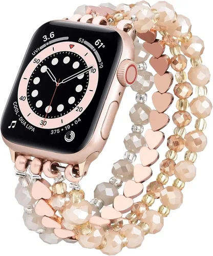 Miniatura 17 de VISOOM - Pulsera de cuentas boho compatible con Apple Watch Band de 40mm/38mm/41mm Series 9 8 7 SE; pulsera de moda de cuentas de cristal hecha a