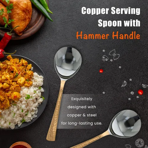 Miniatura 2 de Cuchara de servir de cobre con mango de martillo, cuchara de mesa para cocina, vajilla, utensilios de servir, herramientas de cocina de cobre