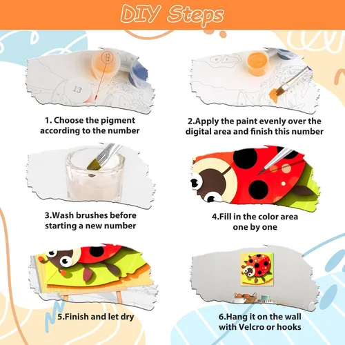 Miniatura 6 de EOBROMD Paquete de 4 kits de pintura enmarcada por números para niños, kits de pintura de insectos para niños de 4 a 8 a 12 años, pintura sobre