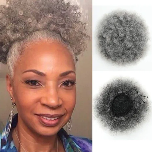 Miniatura 8 de THEMIS HAIR Cola de caballo afro con cordón para mujeres negras, moño corto de cola de caballo con cordón alto para cabello natural corto, 1b