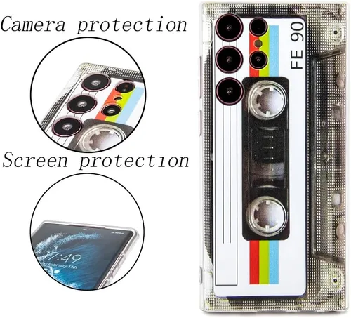 Miniatura 2 de FAteamll Funda para Galaxy S22 Ultra a prueba de golpes a prueba de arañazos con TPU suave parachoques Retro Cassette Funda Compatible con Samsung